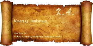 Kmety Ambrus névjegykártya